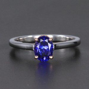 1.12 CARATS TANZANITE RING 14K WHITE AND ROSE GOLD
